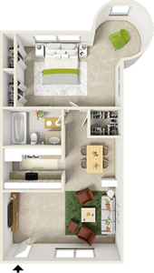 One Bedroom D  / One Bath - 761 Sq. Ft.*