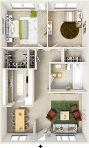 Two Bedroom F  / One Bath - 840 Sq. Ft.*