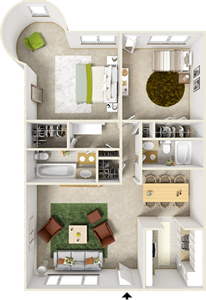 Two  Bedroom G1  / Two Bath - 1,059 Sq. Ft.*
