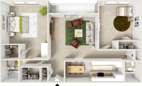 Two  Bedroom H  / Two Bath - 1,154 Sq. Ft.*